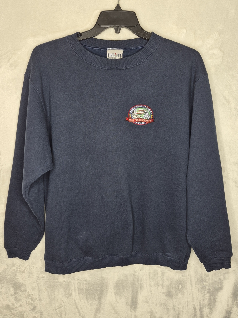 Vintage Time Out USS Ronald Reagan CVN-76 Military Sweatshirt Navy Mens Large
